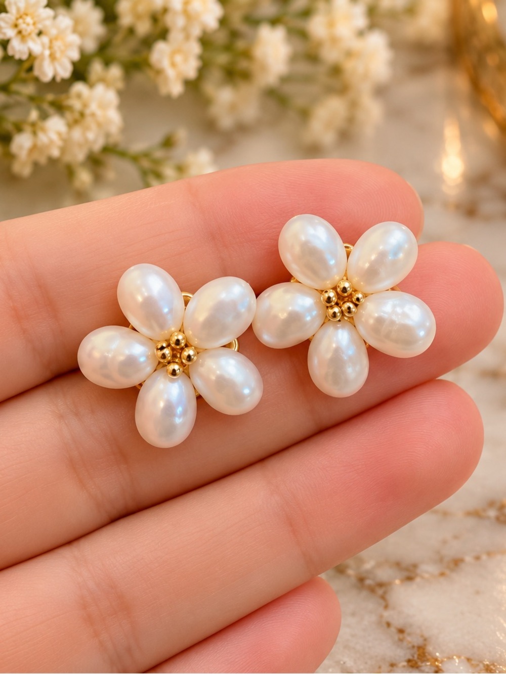 925s Gold Baroque Pearl Stud Earrings